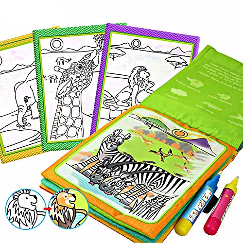 Agua Para Colorear Doodle Libro de Tela Animales Pintura Mágica Juguete Lío Reutilizable Estera Para Dibujar Con 2 Plumas de Agua Para Bebés, Niños Educación de Aprendizaje Temprano