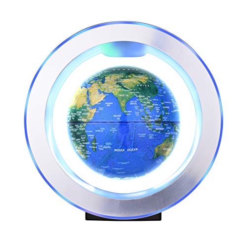 Aibecy Globo flotante de levitación magnética de 6 pulgadas Bola de tierra giratoria antigravedad Globo de mapa del mundo levitante con luz LED colorida y base en forma de O para regalo educativo