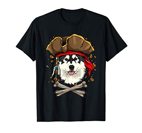 Alaskan Malamute Pirate Dog Halloween Jolly Roger Gift Camiseta