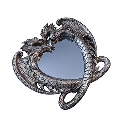 Alchemy Gothic Espejo gótico Antiguo del corazón del dragón de Plata