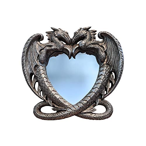 Alchemy Gothic Espejo gótico Antiguo del corazón del dragón de Plata