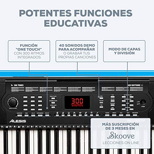 Alesis Melody 54 - Teclado Electrónico Portátil con 54 Teclas de Estilo Piano, Altavoces Integrados, Micrófono y Atril, 300 Sonidos y 300 Ritmos, 40 Canciones Demo, Características Educativas