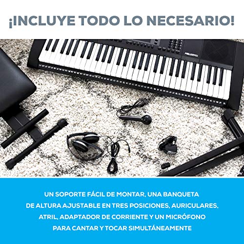 Alesis Melody 61 MKII – Teclado electrónico/Piano digital con 61 teclas, altavoces integrados, auriculares, micrófono, soporte para piano, atril y banqueta