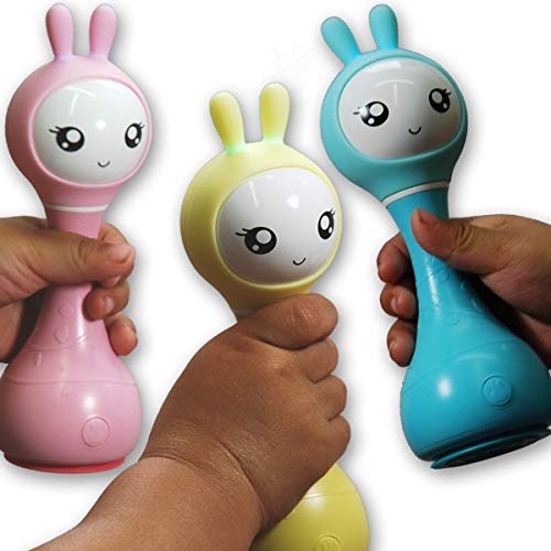 Alilo Smart Bunny (Sonajero Inteligente para Bebés) Multilingual: Español, Inglés, Francés, Alemán, Italiano - Baby Rattle Gift Media Player Shake & Tell - Fuscia