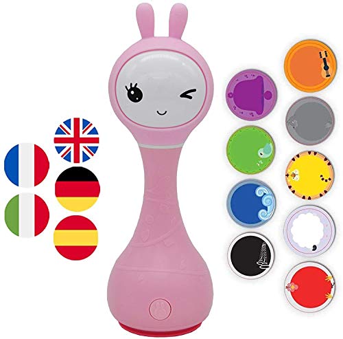 Alilo Smart Bunny (Sonajero Inteligente para Bebés) Multilingual: Español, Inglés, Francés, Alemán, Italiano - Baby Rattle Gift Media Player Shake & Tell - Fuscia