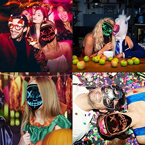 ALINILA Mascaras Halloween de Terror LED MáScara Luminosa,Purga Grimace Mask 4 Modos de Parpadeo Controlables y Diferentes,para DecoracióN de Disfraces de Fiesta de Carnaval, Hombres y Mujeres (Pink)