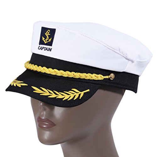 Amosfun Capitán Adulto Sombrero de Cosplay Gorra Yate Barco Navegante Marinero Almirante Marino (Blanco)