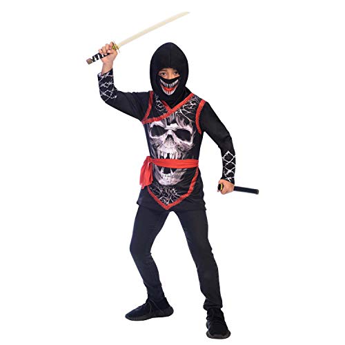amscan 9905054 - Disfraz de Ninja con máscara de Dientes de Miedo (6 a 8 años), Color Negro