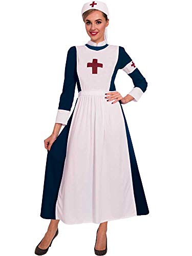 amscan- Conjunto de Disfraz de Enfermera de Guerra, años-2 Unidades, Color azul, UK Dress Size 10-12 (9905150)
