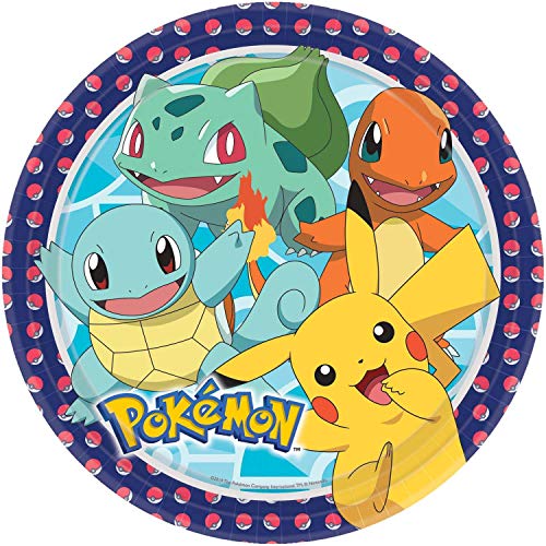 Amscan International 10025587 9904820 Pokemon Pokémon - Platos de papel (23 cm, 8 unidades), color