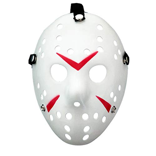 Amycute Halloween Máscara de Jason de Blanco y Rojo, Cosplay Disfraz Viernes 13 Máscara de Mascarada de Halloween para Niños, Adultos (Plástico Duro)