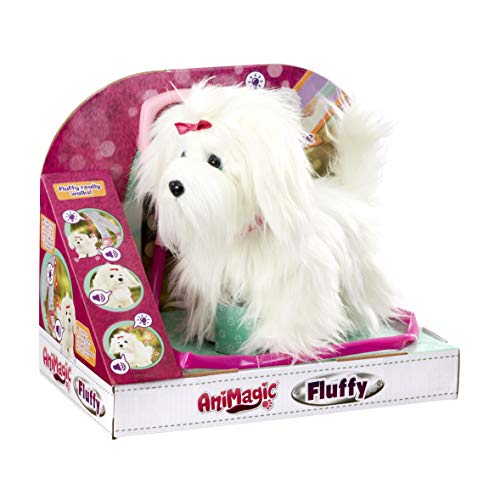 Animagic-256606 Fluffy Perro, Felpa Funcional, color blanco (256606) , color/modelo surtido