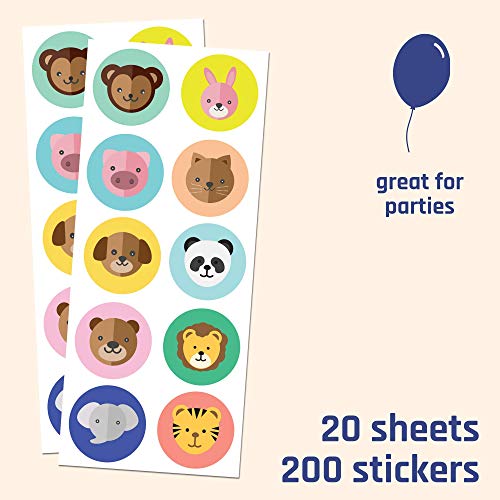 Animales Pegatinas Infantiles (Perros, Gatos, Leones, Elefantes) - 20 Hojas, 200 Pegatinas