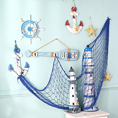 AOFOX - Red azul de pesca decorativa de estilo mediterráneo con conchas, azul, 1 m x 2 m