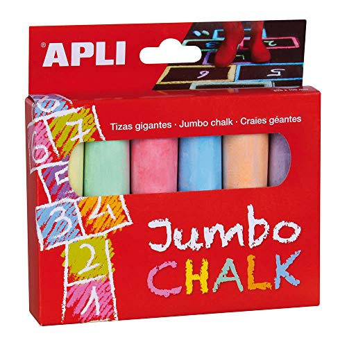 APLI Kids- Caja tiza redonda, colores surtidos - 6 uds, Ø 25 x 105 mm (14367)