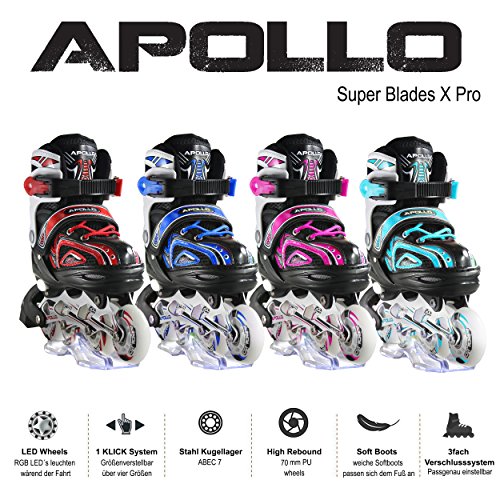 Apollo Super Blades X Pro, tamaño S,M,L, Inline Skates con Ruedas Luminosas LED