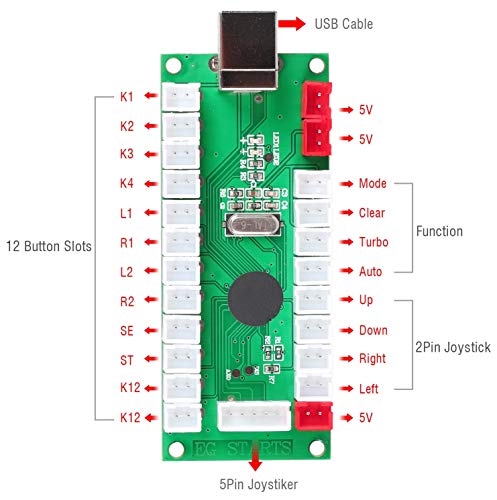 Arcada parte del kit de la manija de bricolaje USB Encoder para PC Juegos 5 Pin Joystick 24mm 30 mm Botones para Arcade Gabinete Mame & Raspberry pi 2 3B Model Project (Negro)