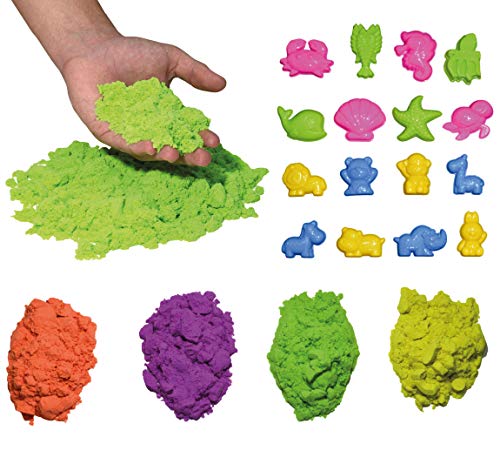 Arena mágica para modelar. 800 gr. 4 Colores. con 16 moldes de Animales Marinos y terrestres