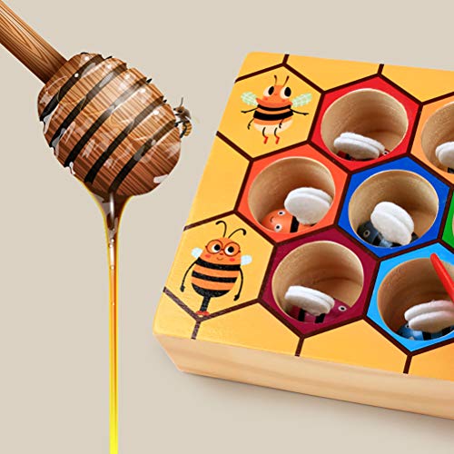 Atrumly Abeja de madera Hive juego de coincidencia, colorido juego de madera de abeja colmena juego juego de clasificación de colores juguete educación temprana regalo para niños