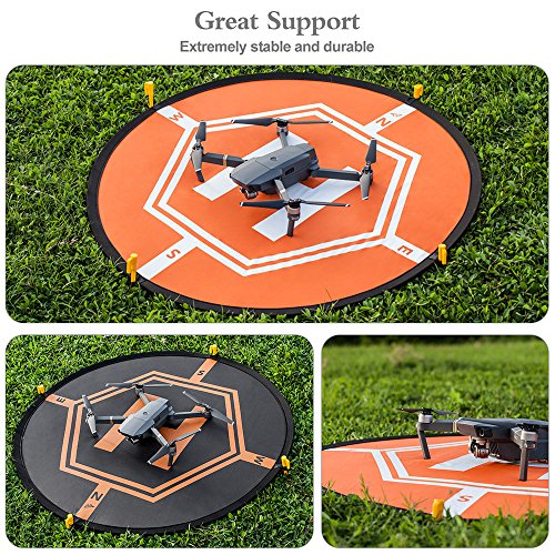 AURTEC Drone Aterrizaje Pad 32 "(80 cm) con Luces LED de [2] [4 ABS Tierra Clavos] y [8 Reflectante Pasters], portátil Fast-Fold RC Quadcopter helipuerto para dji Mavic Pro, Phantom 2 3 4 Pro & más