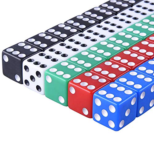 AUSTOR 50 Piezas Conjunto de Dados de 6 Caras con Bolsas Gratuitas para Aprendizaje de Matemáticas, Casino, Juegos, 5 Colores