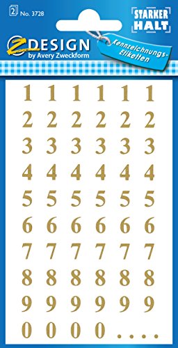 Avery-Zweckform 3728 - Pegatinas de números, color oro