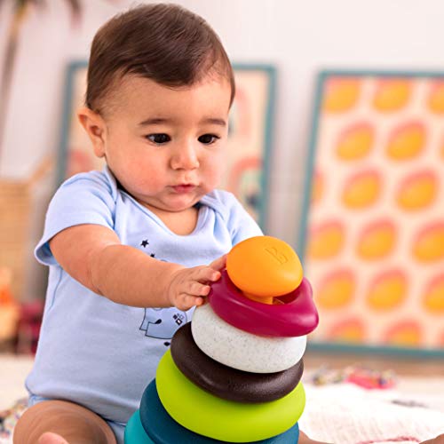 B. toys – Skipping Stones – Aros apilables texturizados – Clásico juego de aros apilables para bebés – Juguetes de desarrollo temprano , color/modelo surtido