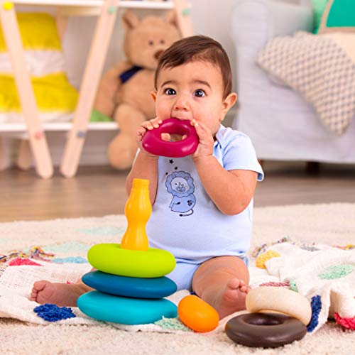 B. toys – Skipping Stones – Aros apilables texturizados – Clásico juego de aros apilables para bebés – Juguetes de desarrollo temprano , color/modelo surtido