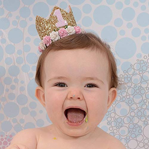 Baby Princess Crown Tiara,JPYH Sombrero de Fiesta de Cumpleaños,Gorro de Cumpleaños para Niña 1 Año,Cumpleaños Headwear Decoración de Fiesta de Cumpleaños