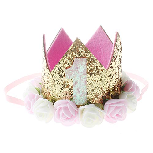 Baby Princess Crown Tiara,JPYH Sombrero de Fiesta de Cumpleaños,Gorro de Cumpleaños para Niña 1 Año,Cumpleaños Headwear Decoración de Fiesta de Cumpleaños