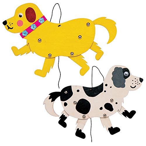Baker Ross Kits de Marionetas de Madera con Forma de Perro AT817 (paquete de 4) para proyectos de arte y manualidades para niños, surtidos