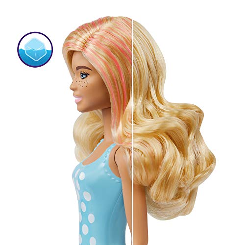Barbie Color Reveal de la Playa a la Fiesta, muñeca que revela sus colores con agua, incluye ropa y accesorios (Mattel GPD55)