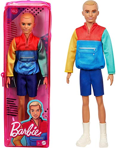 Barbie Ken Fashionista Muñeco rubio con chaqueta y shorts, moda color block (Mattel GRB88)