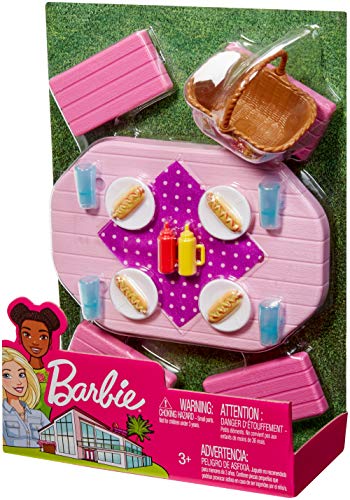 Barbie Muebles de Exterior para la Casa de Muñecas, Accesorios y Mesa de Picnic (Mattel FXG40) , color/modelo surtido