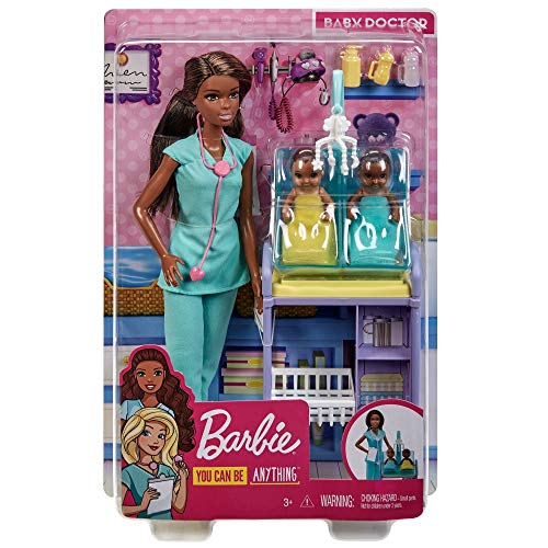Barbie Quiero Ser pediatra, muñeca morena con bebés y accesorios (Mattel GKH24)
