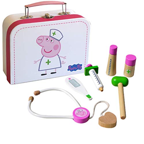 Barbo Toys Peppa Pig maletín de médico para niños con 6 Piezas de Juguete de Madera, Juego de rol a Partir de 2 años para niñas y niños, con Licencia Oficial de Peppa Pig
