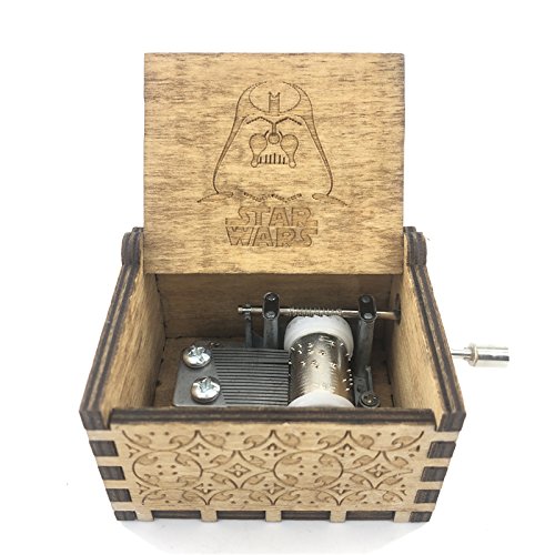 Bayram Caja de música Star Wars de Madera con manivela | Reloj con manivela para la Famosa melodía con el diseño de Darth Vader - Jedi Regalo Gadget