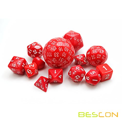 Bescon Complete Polyhedral Dice Set 13pcs D3-D100, 100 Sides Dice Set Opaque Red