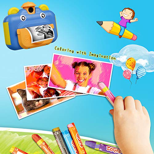 BITIWEND Cámara de Impresión para Niños, Camara Infantil Instantanea, con Cordón de Cámara, Tarjeta De 16GB, 3 Rollos de Papel, Camara Infantiles HD 1080P de 2.4 Pulgadas (Azul)