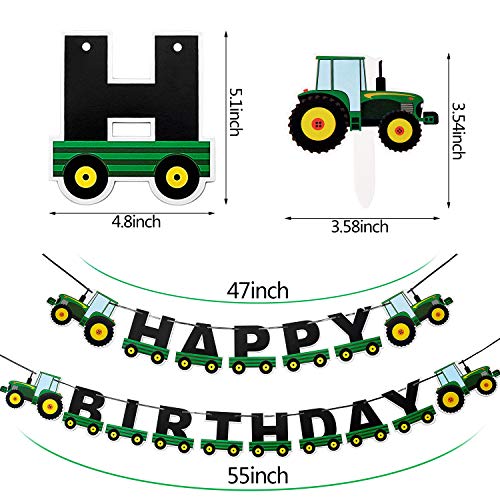Blulu Decoraciones Fiestas Tema de Tractor de Granja Verde, Incluyes Bandera Happy Birthday de Tractor Verde y 28 Toppers Magdalena de Tractor Verde Granja para Suministros Fiesta Tema de Granja