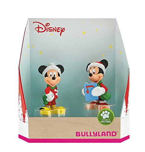 Bullyland 15074 – Juego de Figuras de Walt Disney Mickey y Minnie en el Disfraz de Navidad, Figuras pintadas a Mano, sin PVC, Gran Regalo para niños y niñas para Jugar con fantasía