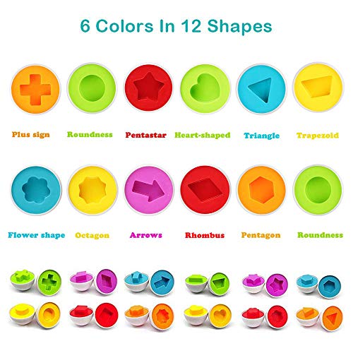 BYBOT 12 Piezas Rompecabezas de Huevos Color y Forma Juguetes Educativos, Montessori Rompecabezas de Juguete Desarrollar Las Habilidades Motoras y Percepción de Niños
