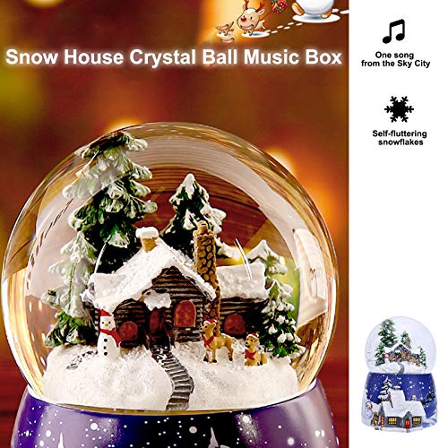 Caja de música de bola de cristal navideña con rotación de luz, aerosol automático Copo de nieve giratorio Casa de nieve de Navidad Caja de música de bola de cristal con castillo regalo de cumpleaños