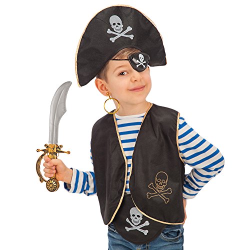 Carnival Toys - Juego pirata para niño: sombrero, parche, chaleco, pendiente, espada y cinturón en bolsa con encabezado, color negro (662)