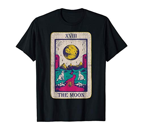 Carta del Tarot La Luna XVIII Oculto Vintage Lobo Luna Camiseta