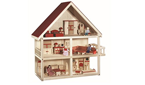 Casa de muñecas roba, villa de muñecas con muebles y muñecas, juguete para niñas en madera naturalroba.