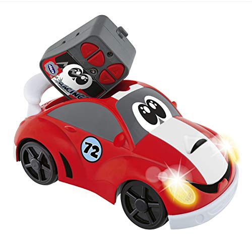 Chicco Johnny Coupé Racing - Coche radiocontrol infantil con mando de 4 direcciones teledirigido y luces de faro, color rojo