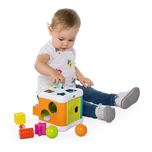 Chicco Multicubo Encajable 2en1 - Juegos de puzzle encajables y contrucción para bebés, con formas, bolas y martillo