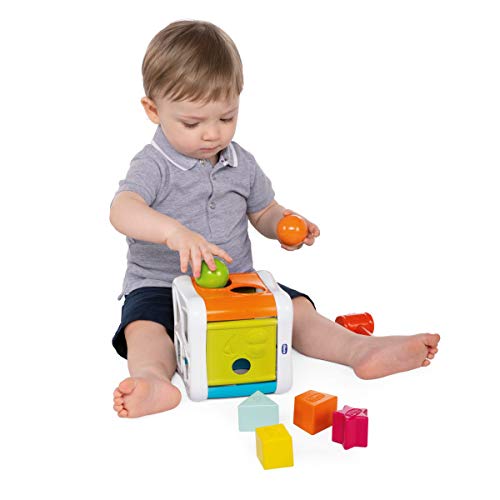 Chicco Multicubo Encajable 2en1 - Juegos de puzzle encajables y contrucción para bebés, con formas, bolas y martillo