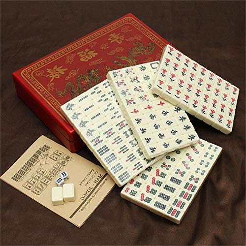 Chinese Riichi Mah Jongg - Juego de accesorios de viaje (estuche de piel, 144 piezas, Mah Jongg, Mah Jongg, Mah Jongg, Mah Jongg, Mah Jongg, Mah Jongg, Majiang)
